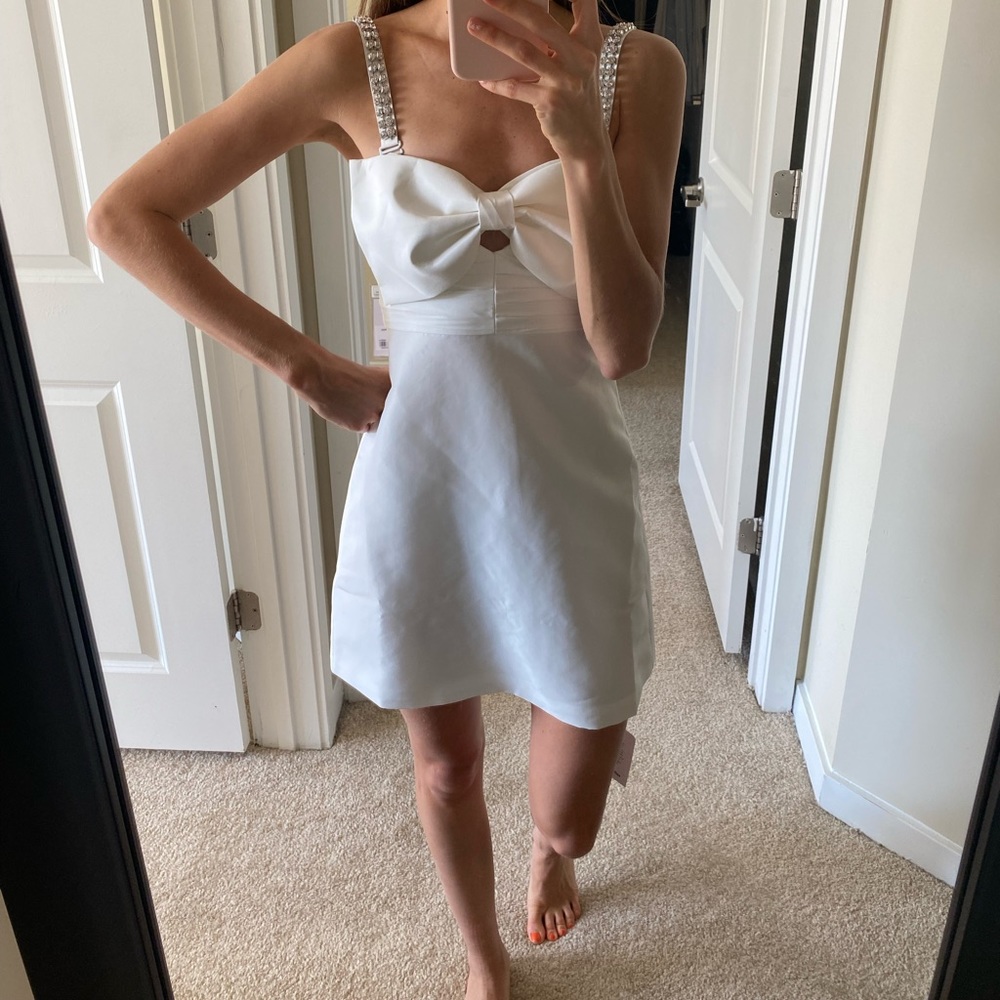 Self Portrait Taffeta Bow Mini Dress - White